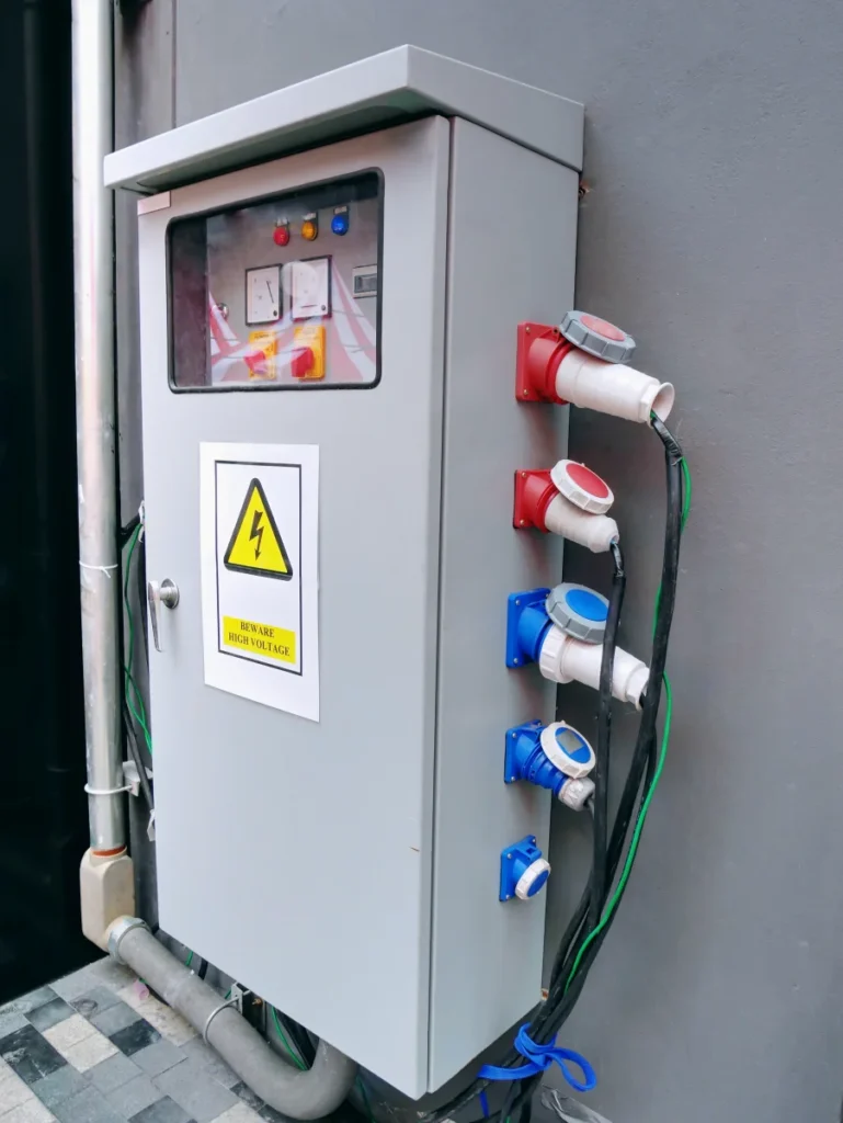 Instalación de Tableros Eléctricos en Medellín Montaje de tablero eléctrico industrial; fijación de componentes y conexión principal con sistema de seguridad